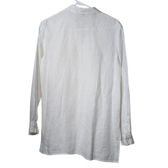 Vtg Richard Malcolm Irish Linen Ecru Embroidered Flowers Button Front Shirt Sz M - Picture 2 of 11